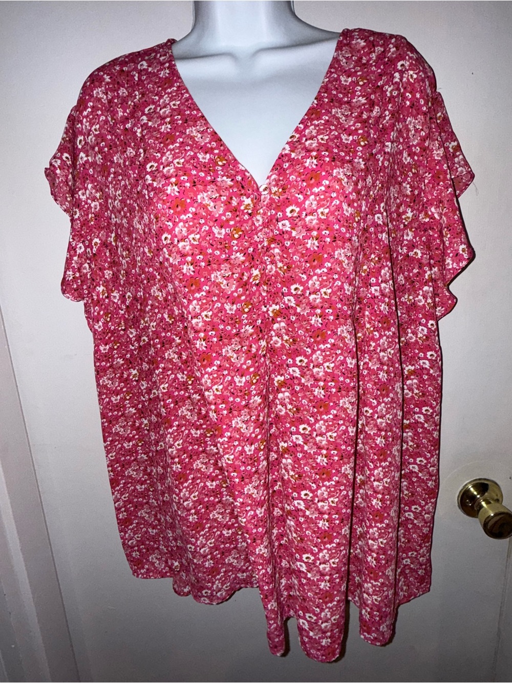 Cynthia Rowley Pink Floral V-Neck Flutter Sleeve Tunic plus 3X